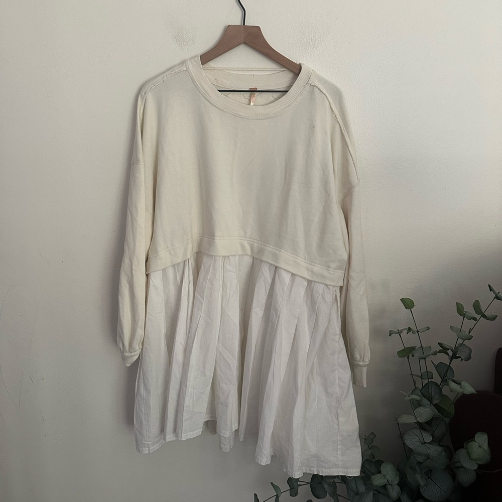 Free People Elenor Elegant Cream White Tunic Mini Dress Romantic Women's Medium